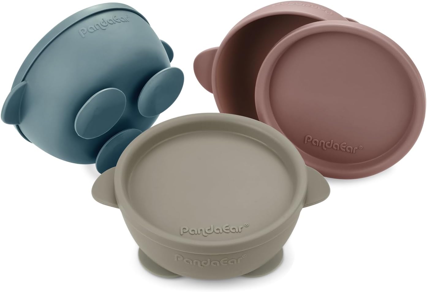 PandaEar 3 Pack Baby Suction Bowls with Lids – Stay Put Silicone Toddler Bowls for Self-Feeding & Travel