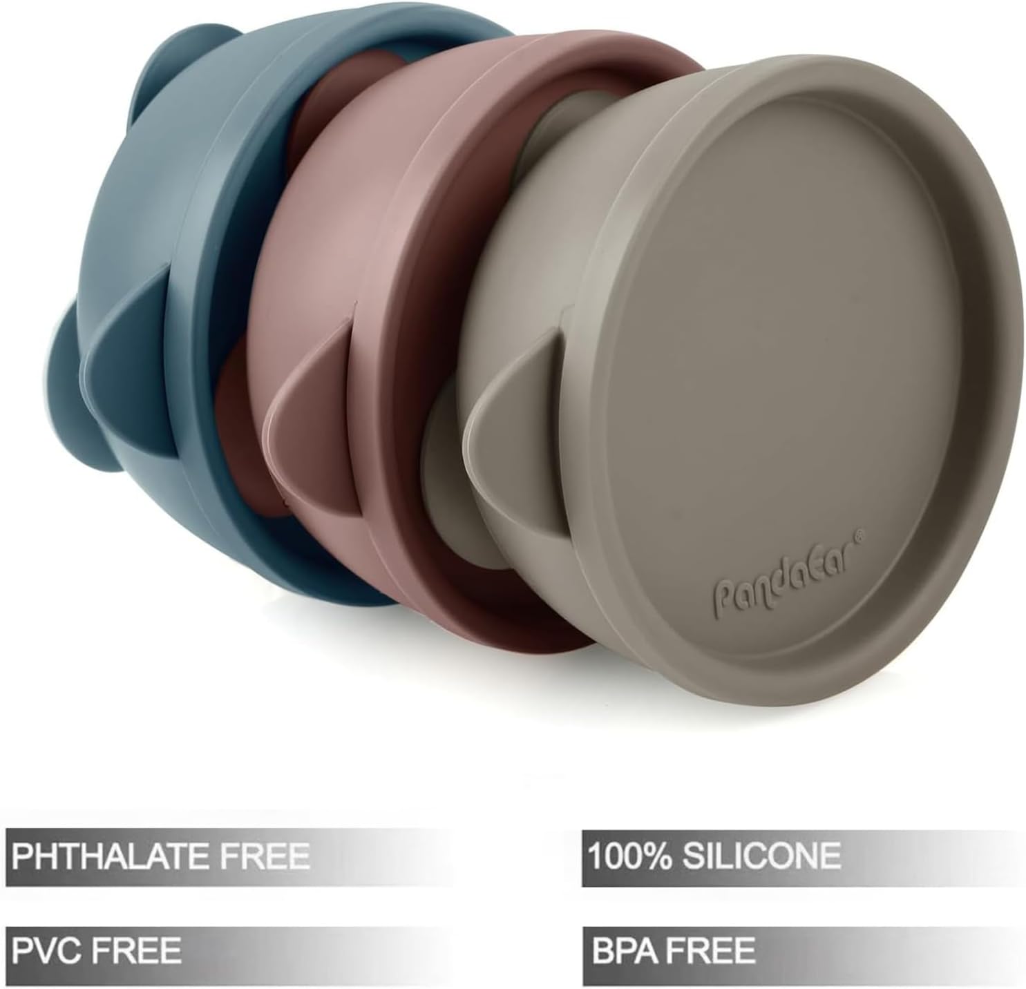 PandaEar 3 Pack Baby Suction Bowls with Lids – Stay Put Silicone Toddler Bowls for Self-Feeding & Travel