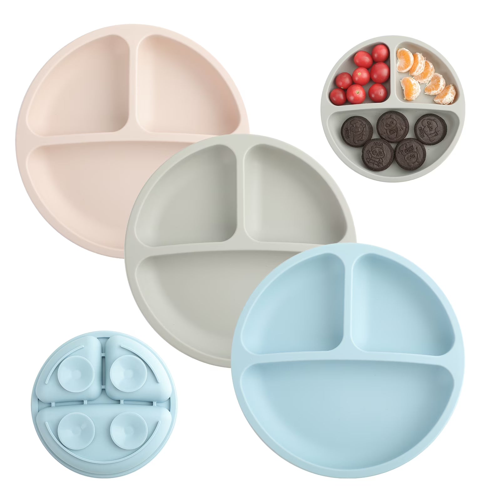 Armscye 3 Pack Suction Toddler Plates – Divided Silicone Plates for Self-Feeding Training