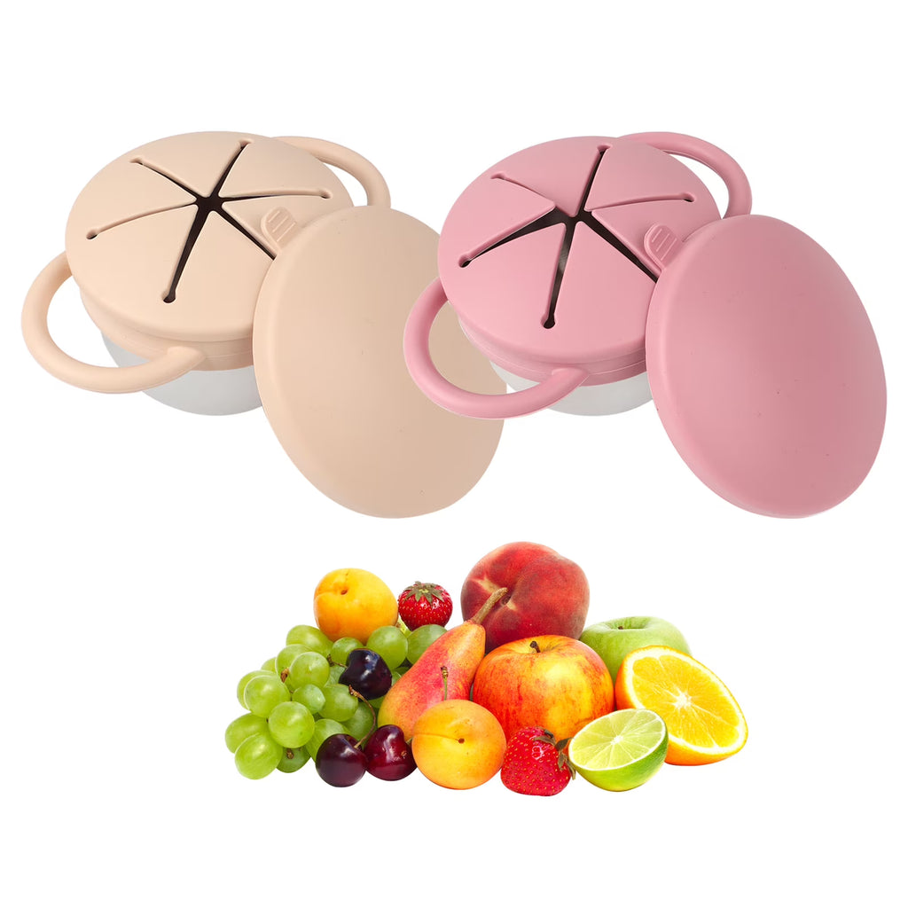 Qianwei 2-Pack Stainless Steel Snack Containers for Toddlers with Spill-Proof Silicone Lids & Handles