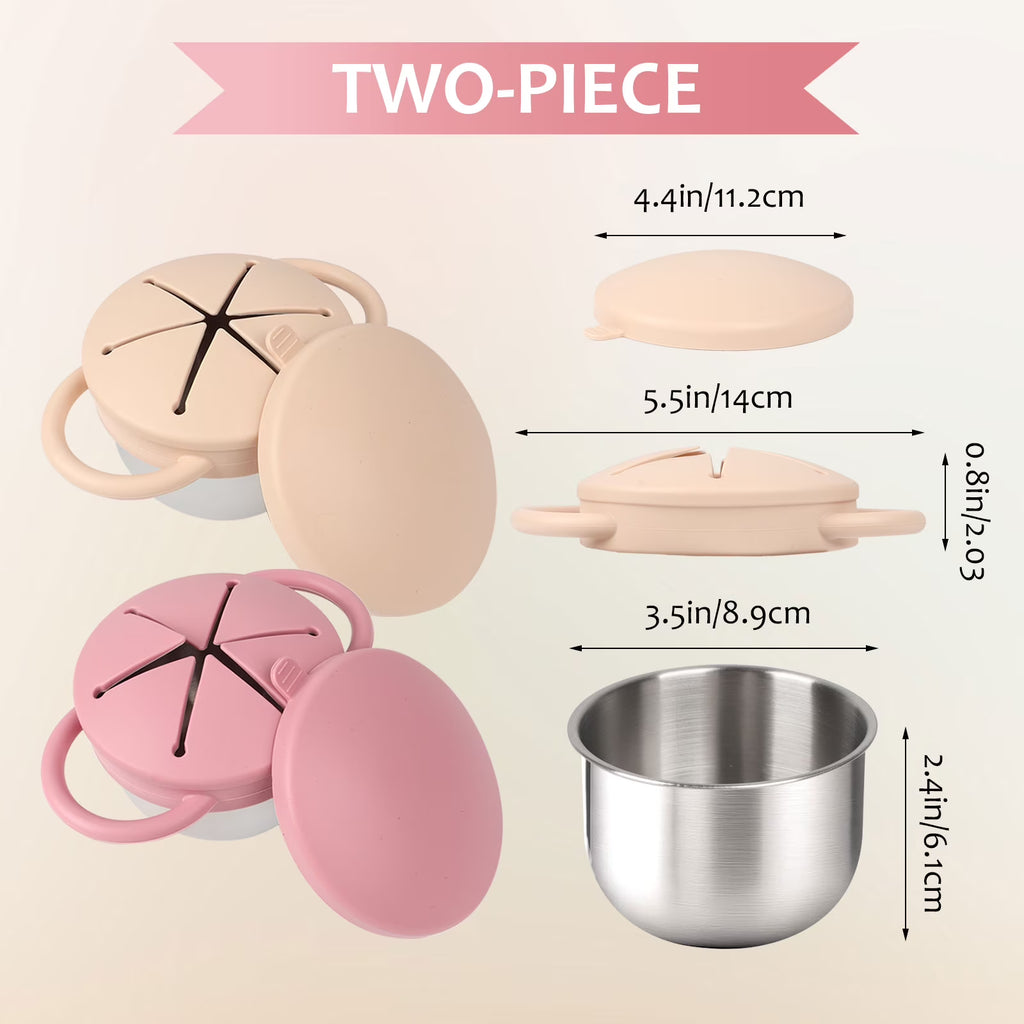Qianwei 2-Pack Stainless Steel Snack Containers for Toddlers with Spill-Proof Silicone Lids & Handles