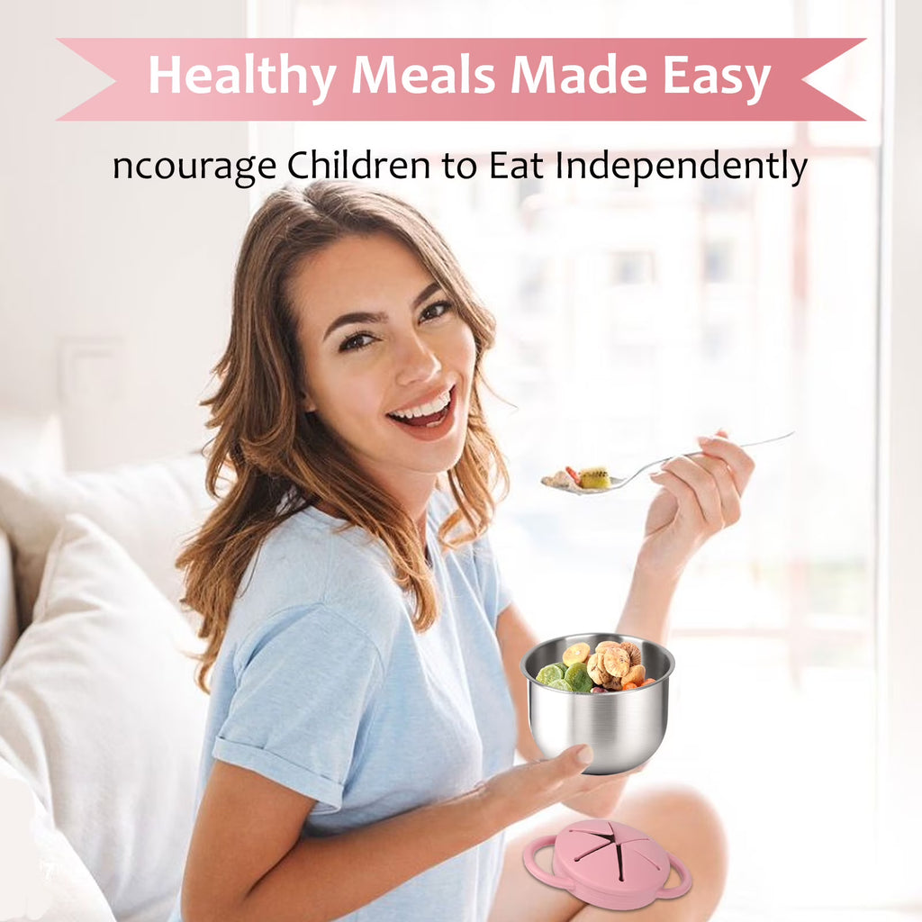 Qianwei 2-Pack Stainless Steel Snack Containers for Toddlers with Spill-Proof Silicone Lids & Handles
