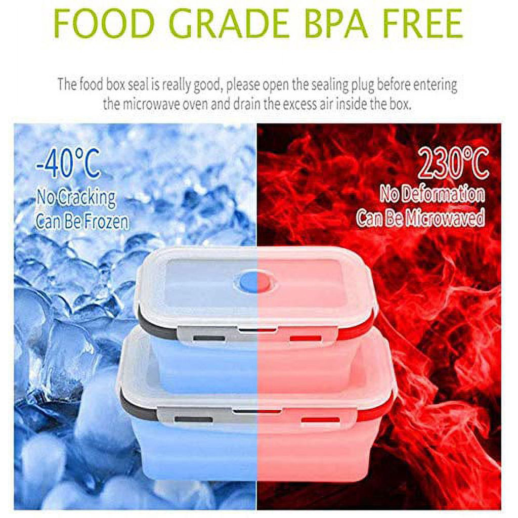 Set of 4 Collapsible Foldable Silicone Food Storage Containers with Airtight Lids – BPA-Free Meal Prep Boxes