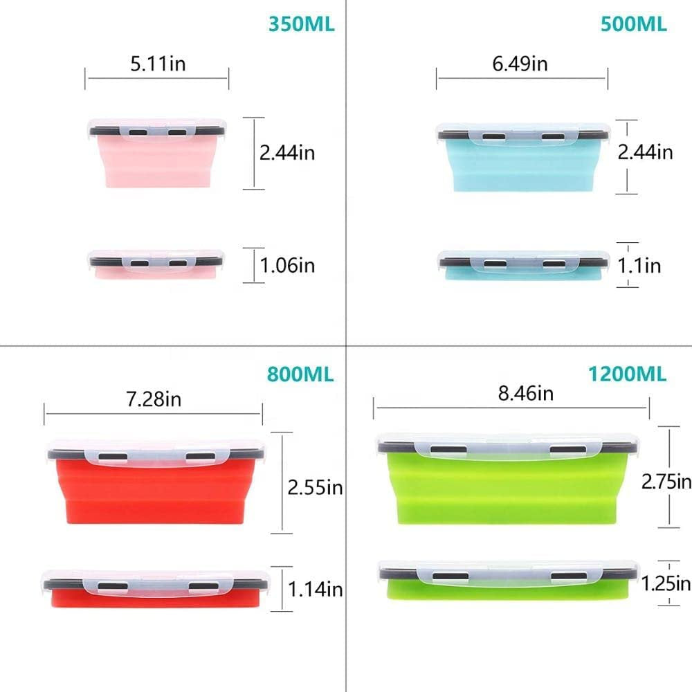 Set of 4 Collapsible Foldable Silicone Food Storage Containers with Airtight Lids – BPA-Free Meal Prep Boxes