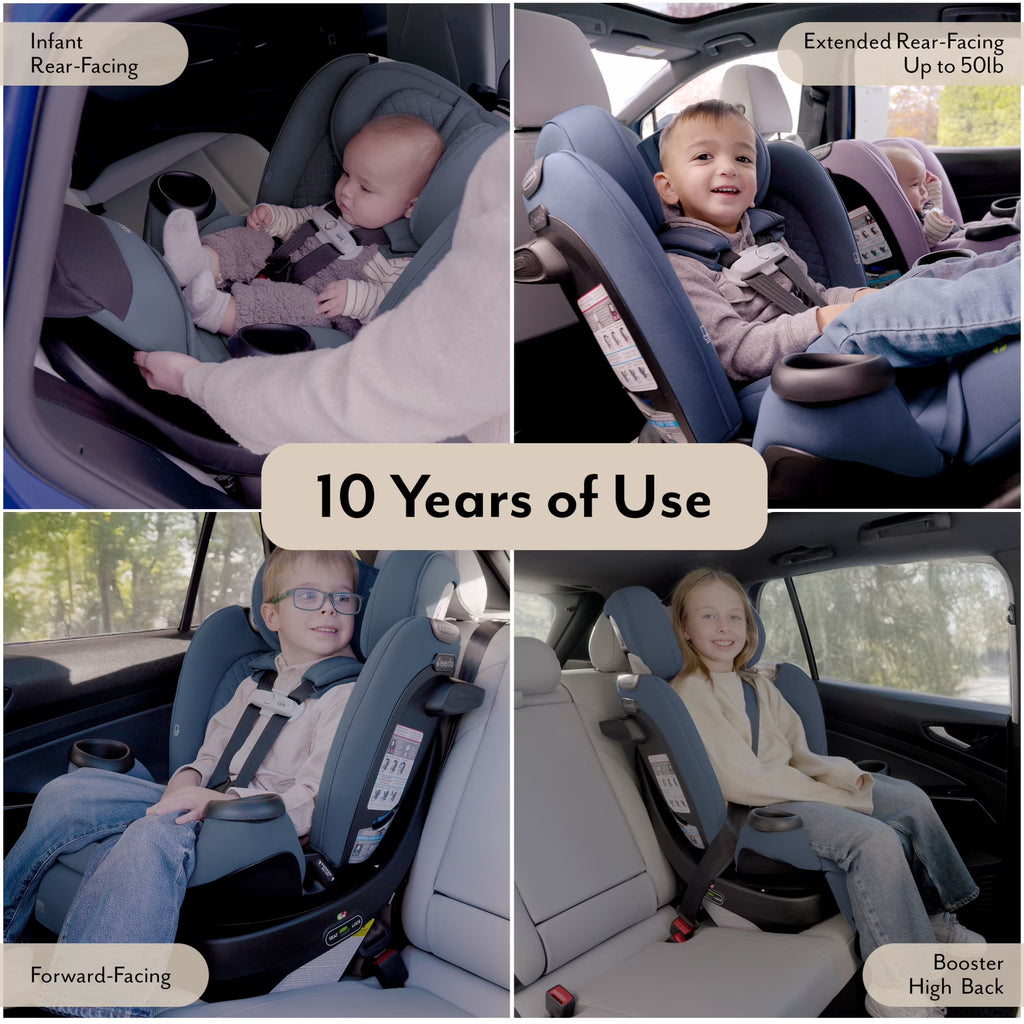 Evenflo Revolve360 Extend All-in-One Rotating Car Seat with Green & Gentle Fabric – Flint