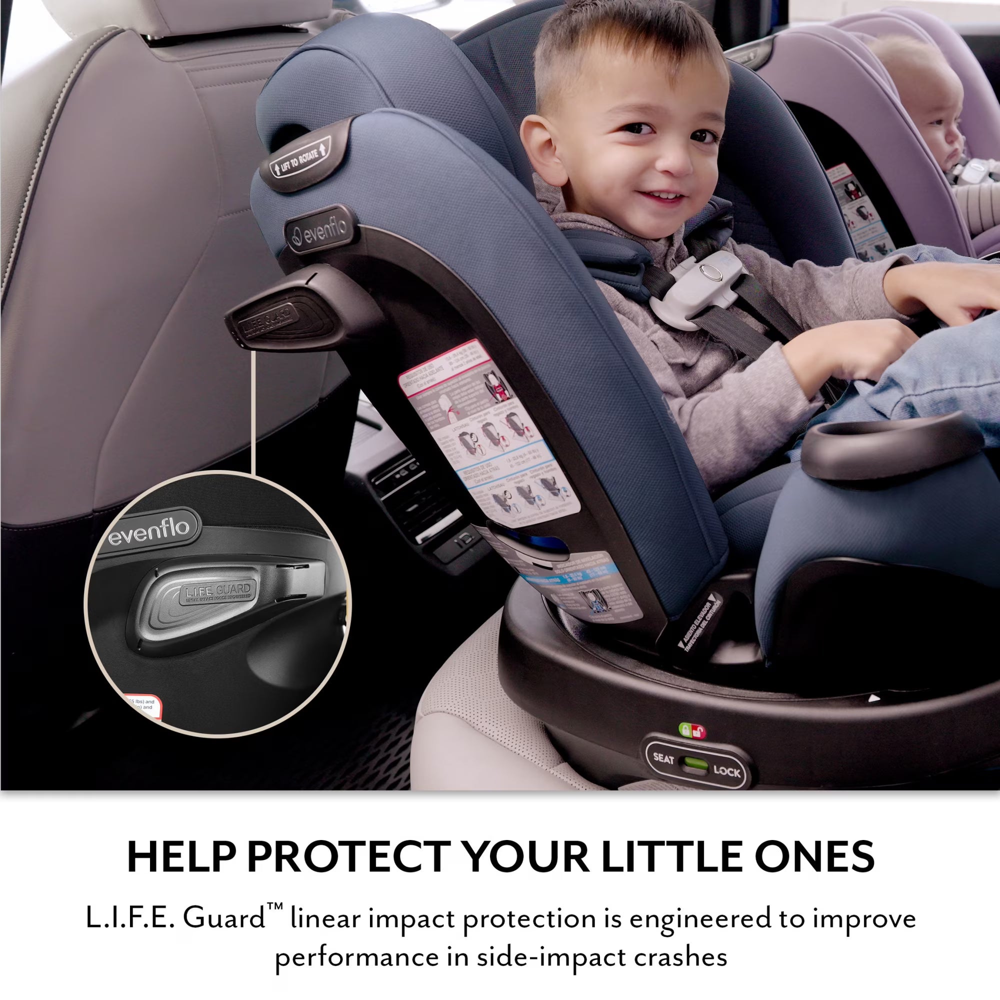 Evenflo Revolve360 Extend All-in-One Rotating Car Seat with Green & Gentle Fabric – Flint