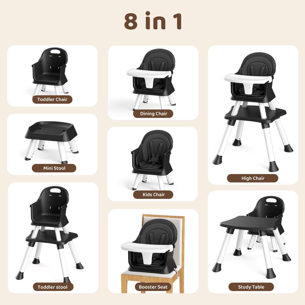 AILEEKISS 8-in-1 Baby High Chair, Toddler Booster Seat with Dishwasher-Safe Tray