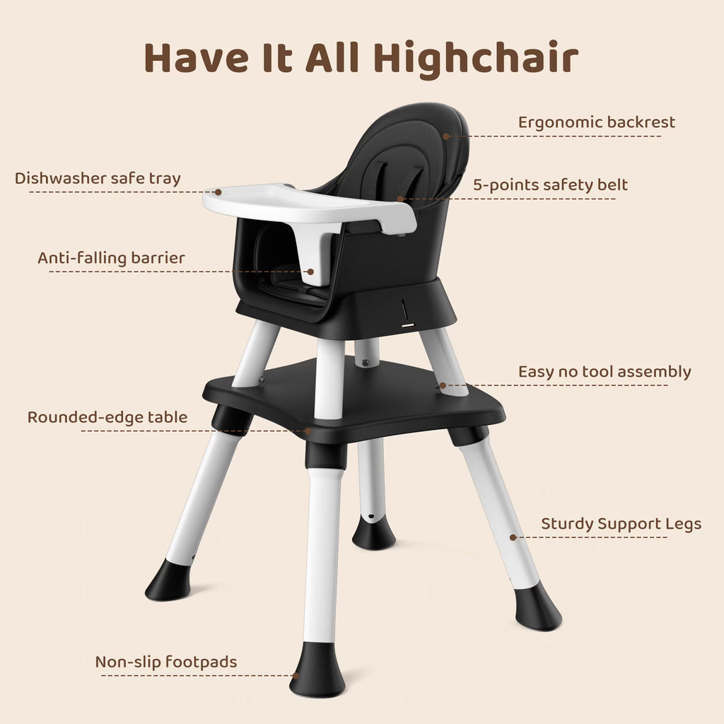AILEEKISS 8-in-1 Baby High Chair, Toddler Booster Seat with Dishwasher-Safe Tray