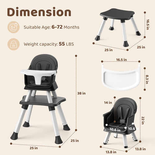 AILEEKISS 8-in-1 Baby High Chair, Toddler Booster Seat with Dishwasher-Safe Tray