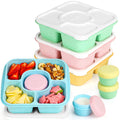 Caperci 4 Pack Lunchable Containers – 5 Compartment Bento Snack Boxes with Sauce Cups